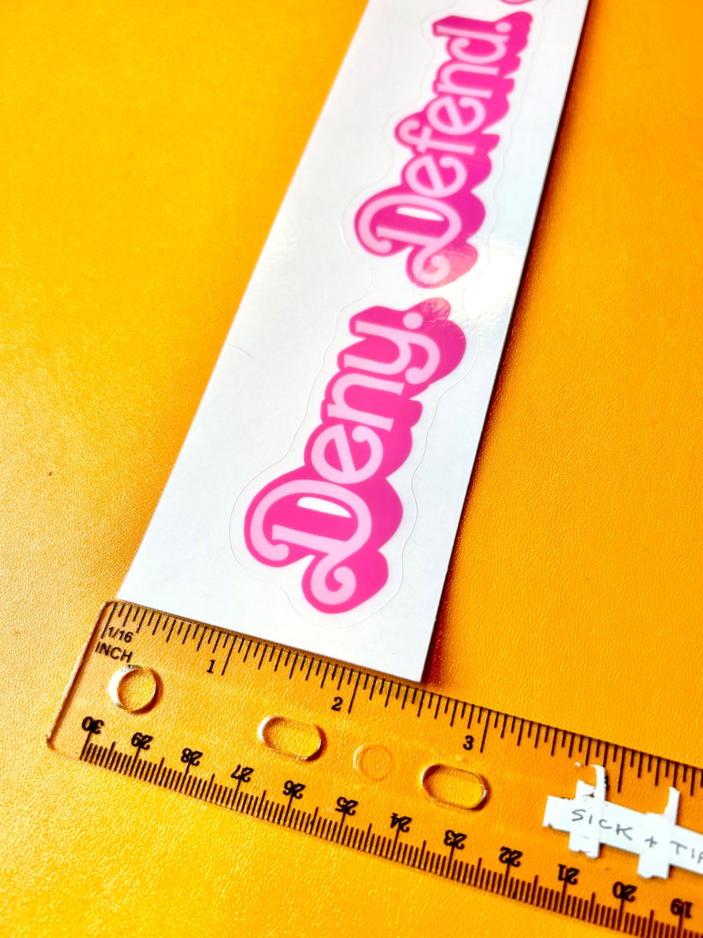 “Deny. Defend. Depose.” Sticker (clear background)